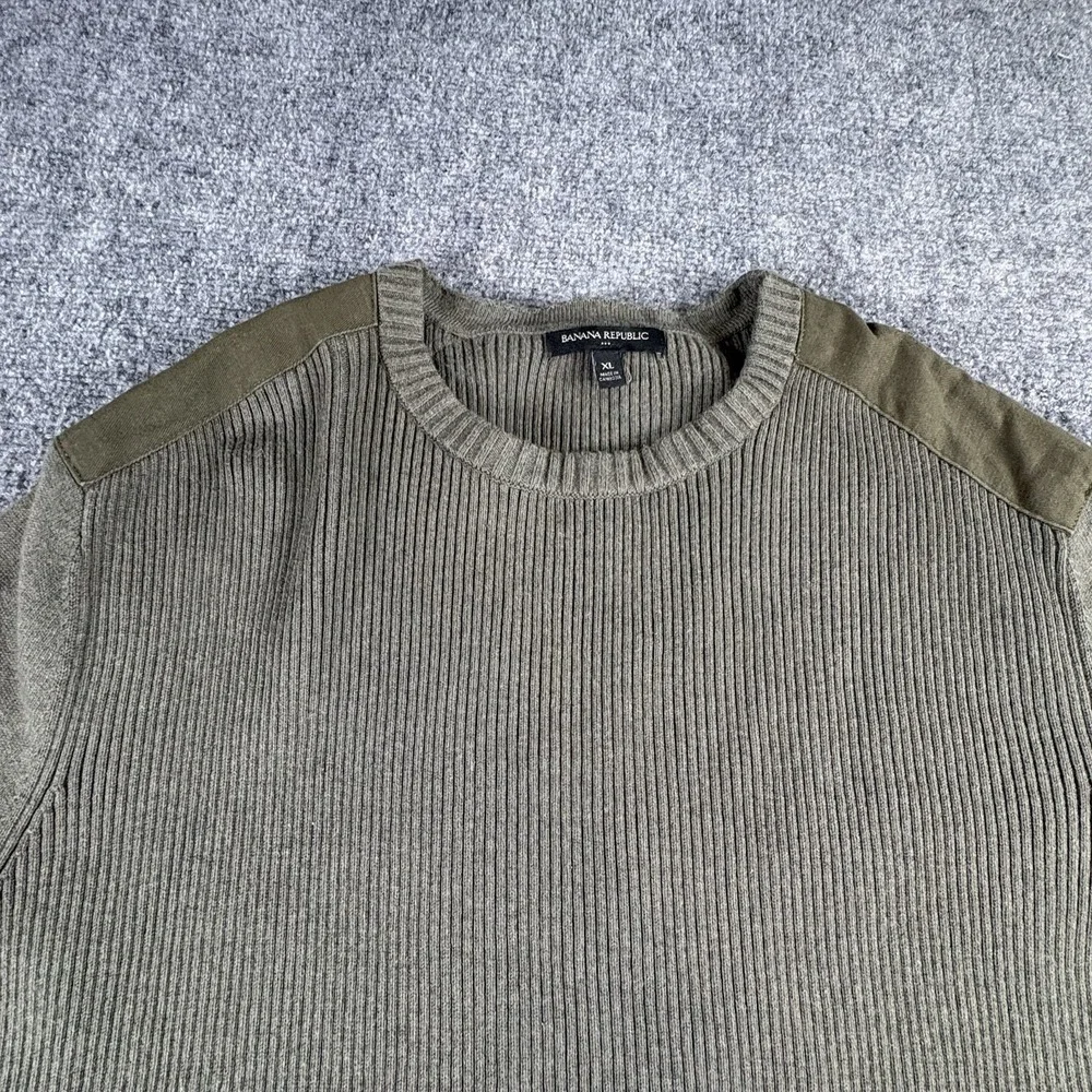 Banana Republic Sweater Men's XL Green Military Utility Shoulder Patch Rugged